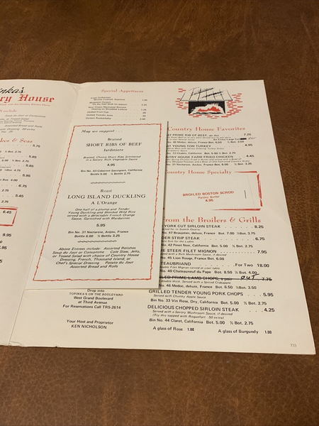 Topinkas Country House - Menu (newer photo)